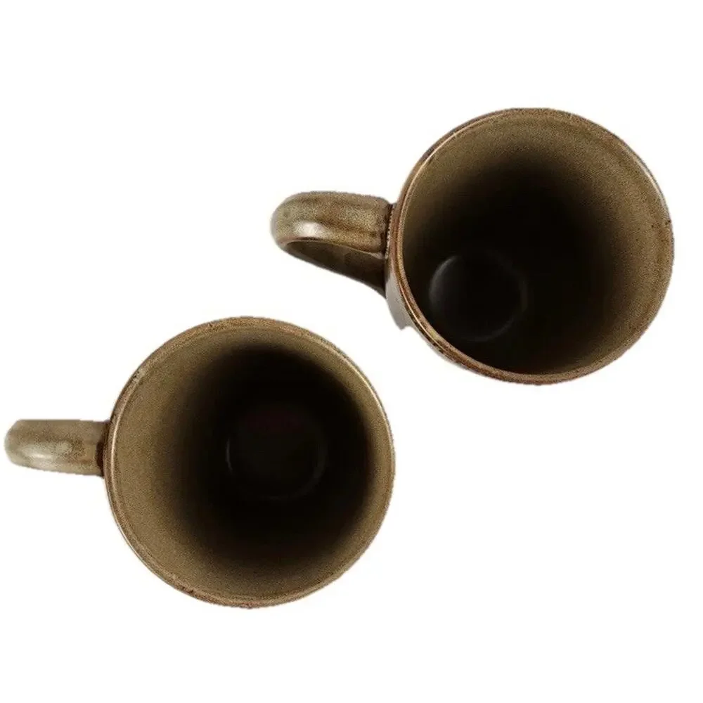 Pier 1 Stoneware Coffee Cups Mugs Brown Green Vintage Boho Floral Set Of 2‎